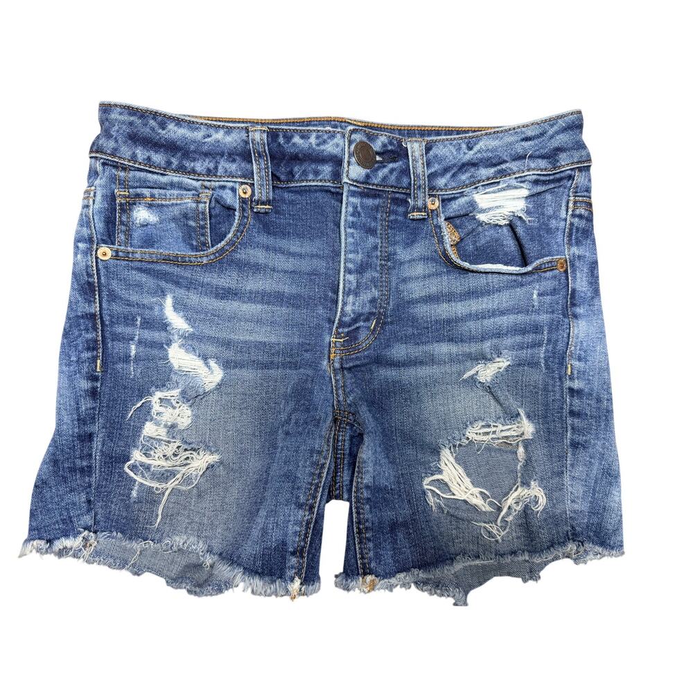 American Eagle Hi-Rise Distressed Shortie Jean Shorts Stretch Size 0